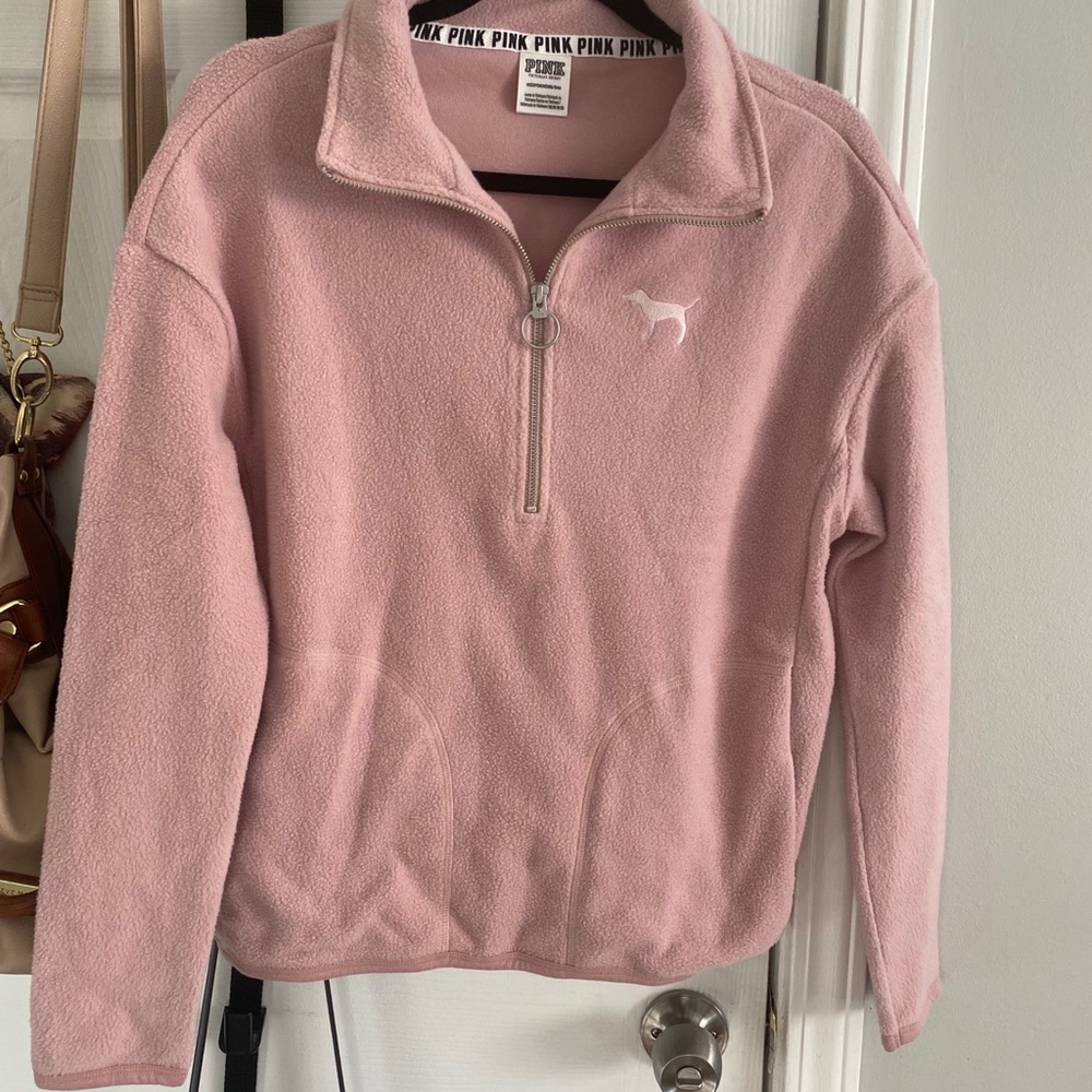 VS Pink Sherpa Fleece Half Zip